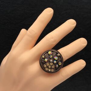 Large Copper Tone Statement Rhinestone Cocktail Stretch Ring